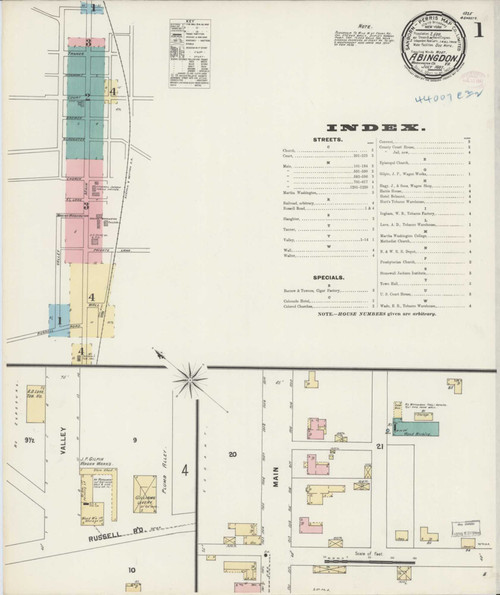 Abingdon Virginia 1897 - Fire Insurance Index - Old Map Reprint