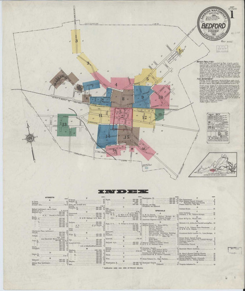 Bedford Virginia 1921 - Fire Insurance Index - Old Map Reprint
