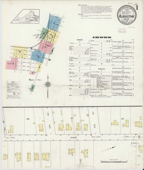 Blackstone Virginia 1913 - Fire Insurance Index - Old Map Reprint