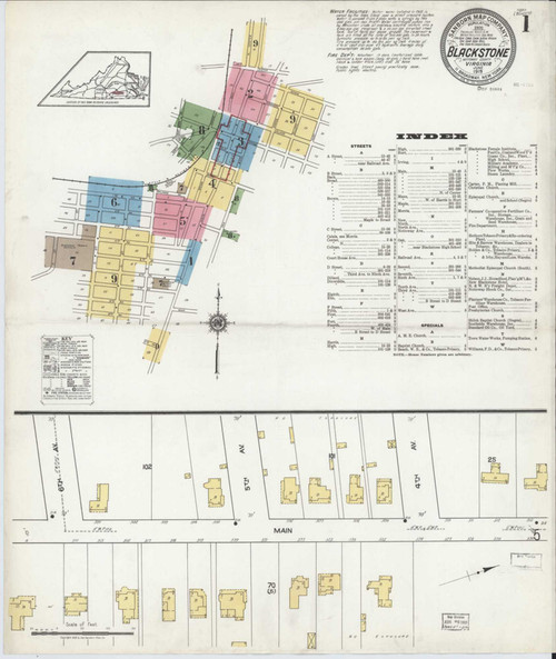 Blackstone Virginia 1919 - Fire Insurance Index - Old Map Reprint