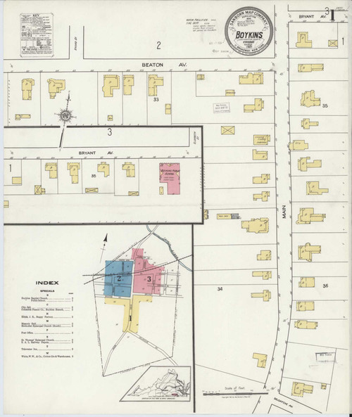 Boykins Virginia 1921 - Fire Insurance Index - Old Map Reprint
