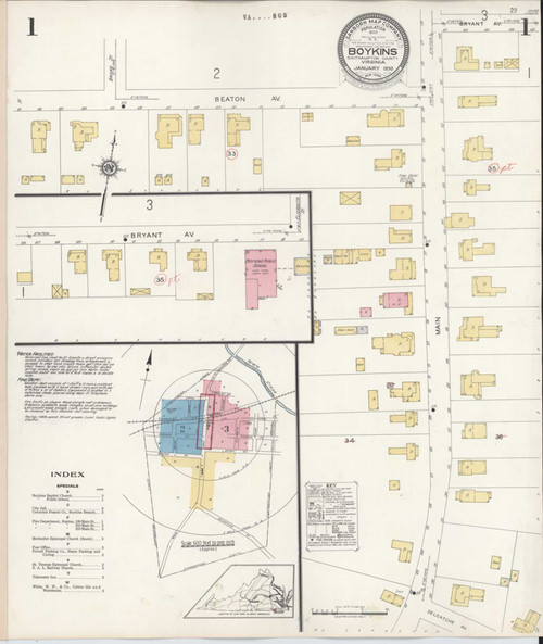 Boykins Virginia 1930 - Fire Insurance Index - Old Map Reprint