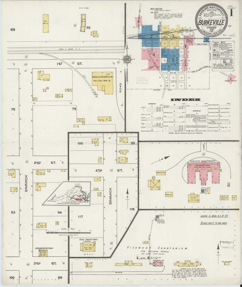Burkeville Virginia 1921 - Fire Insurance Index - Old Map Reprint