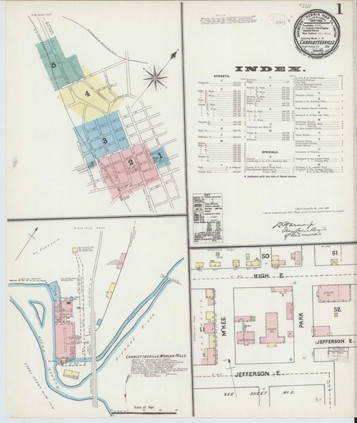 Charlottesville Virginia 1891 - Fire Insurance Index - Old Map Reprint