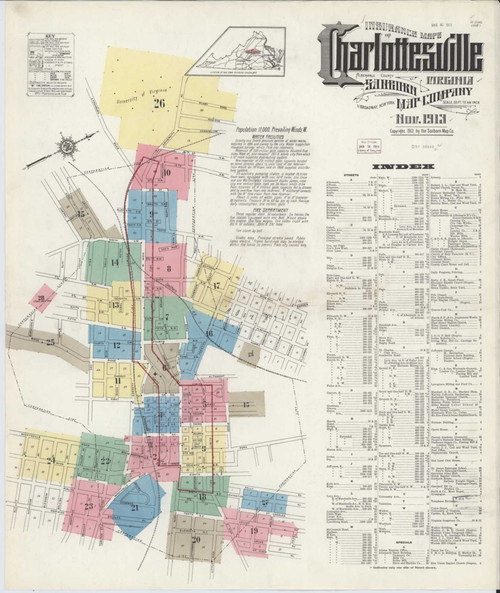 Charlottesville Virginia 1913 - Fire Insurance Index - Old Map Reprint