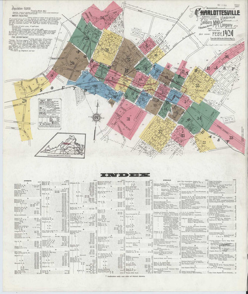 Charlottesville Virginia 1920 - Fire Insurance Index - Old Map Reprint