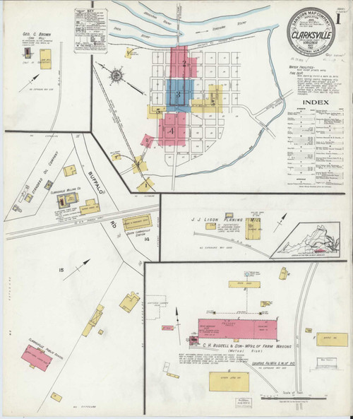 Clarksville Virginia 1921 - Fire Insurance Index - Old Map Reprint