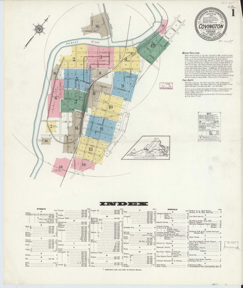 Covington Virginia 1913 - Fire Insurance Index - Old Map Reprint