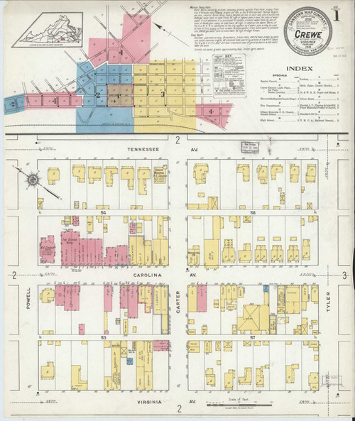 Crewe Virginia 1918 - Fire Insurance Index - Old Map Reprint