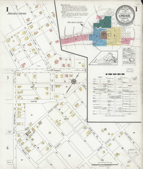 Crewe Virginia 1925 - Fire Insurance Index - Old Map Reprint
