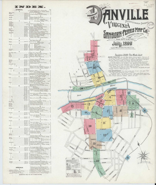 Danville Virginia 1899 - Fire Insurance Index - Old Map Reprint