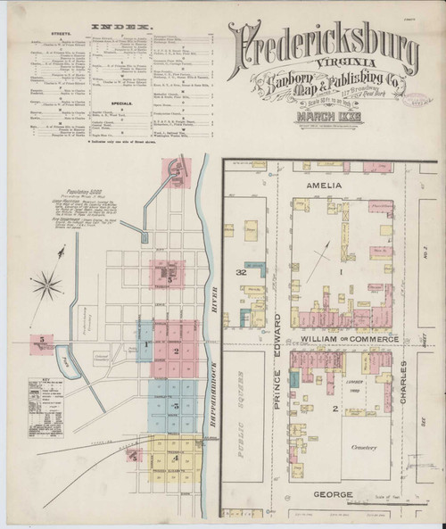 Fredericksburg Virginia 1886 - Fire Insurance Index - Old Map Reprint