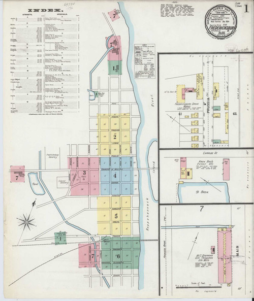 Fredericksburg Virginia 1896 - Fire Insurance Index - Old Map Reprint