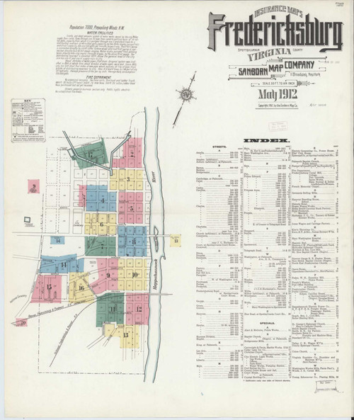 Fredericksburg Virginia 1912 - Fire Insurance Index - Old Map Reprint
