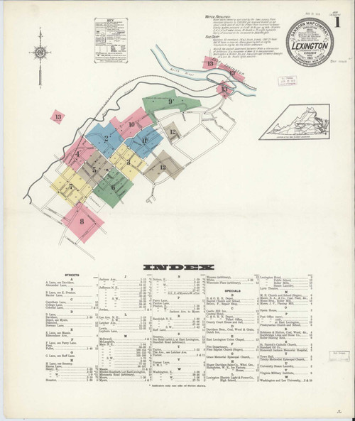 Lexington Virginia 1913 - Fire Insurance Index - Old Map Reprint
