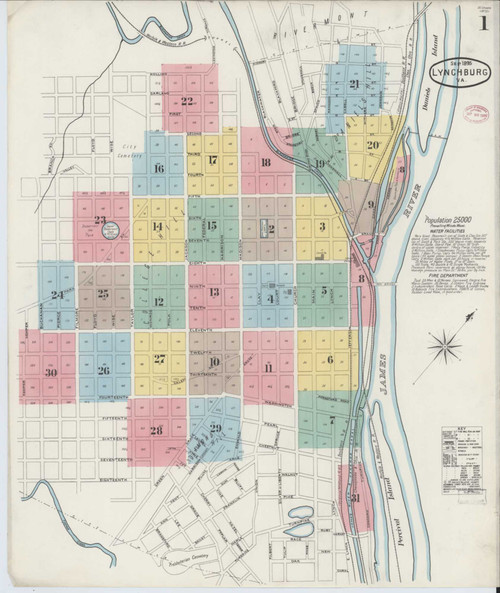 Lynchburg Virginia 1895 - Fire Insurance Index - Old Map Reprint