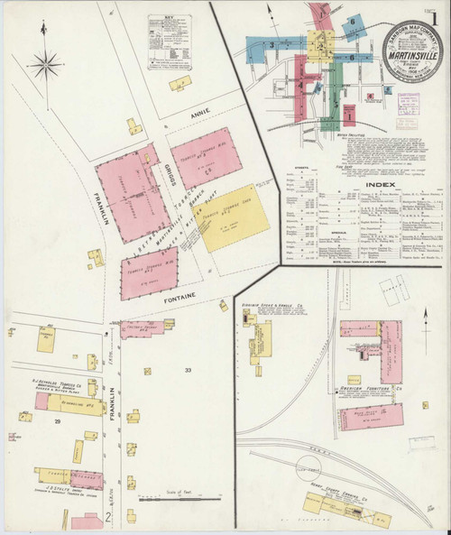 Martinsville Virginia 1908 - Fire Insurance Index - Old Map Reprint