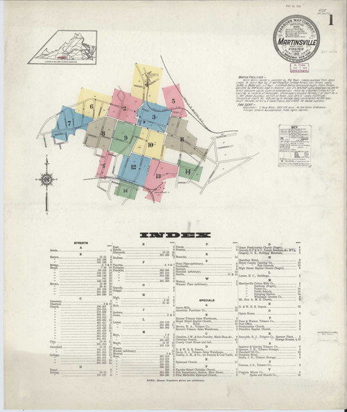 Martinsville Virginia 1913 - Fire Insurance Index - Old Map Reprint