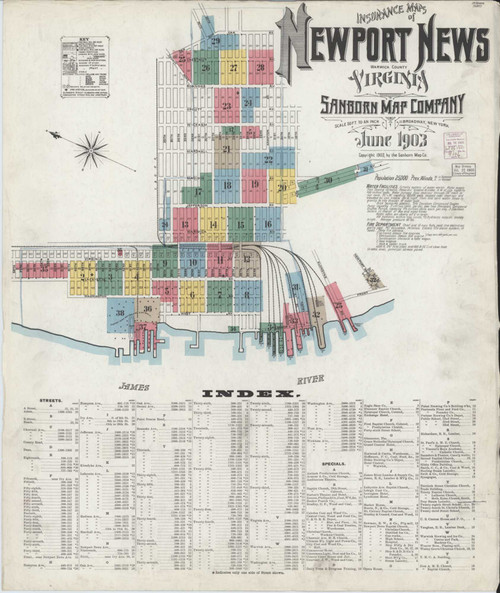 Newport News Virginia 1903 - Fire Insurance Index - Old Map Reprint