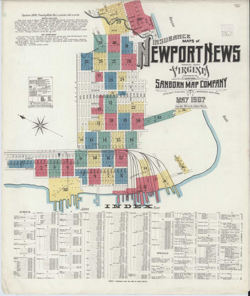 Newport News Virginia 1907 - Fire Insurance Index - Old Map Reprint