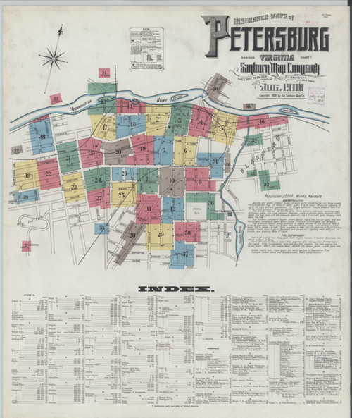 Petersburg Virginia 1908 - Fire Insurance Index - Old Map Reprint