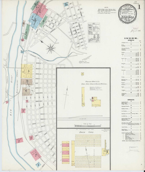 Radford Virginia 1896 - Fire Insurance Index - Old Map Reprint