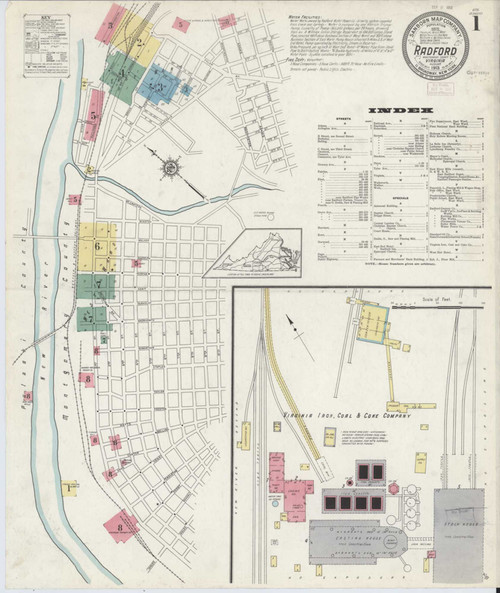 Radford Virginia 1913 - Fire Insurance Index - Old Map Reprint