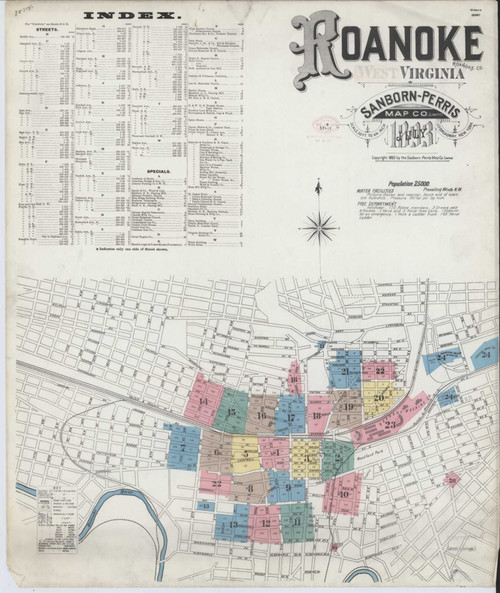 Roanoke Virginia 1893 - Fire Insurance Index - Old Map Reprint