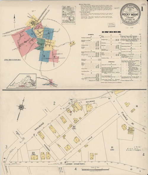 Rocky Mount Virginia 1922 - Fire Insurance Index - Old Map Reprint