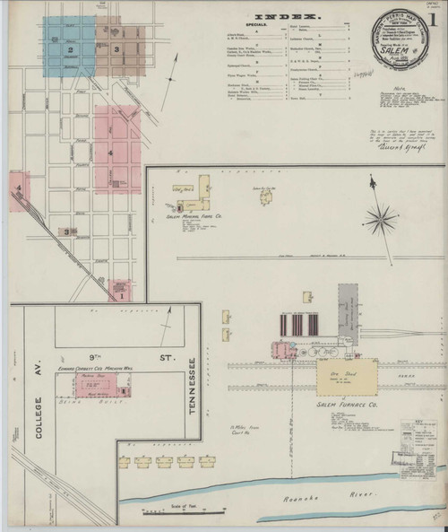 Salem Virginia 1891 - Fire Insurance Index - Old Map Reprint