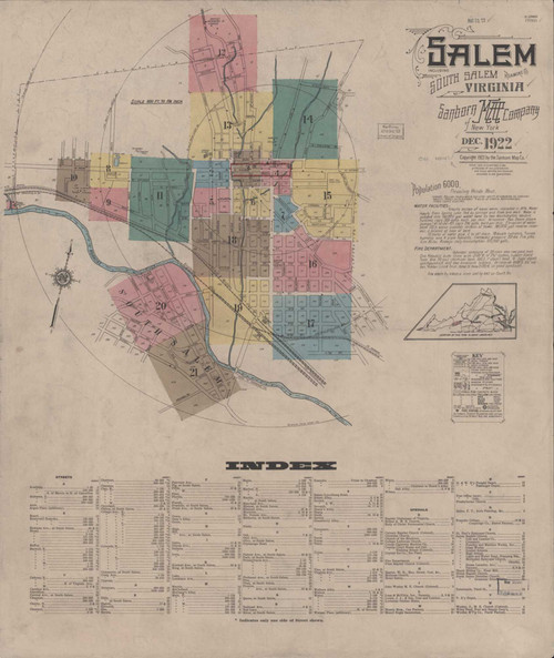 Salem Virginia 1922 - Fire Insurance Index - Old Map Reprint