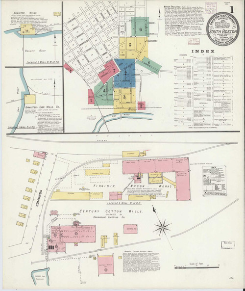 South Boston Virginia 1907 - Fire Insurance Index - Old Map Reprint