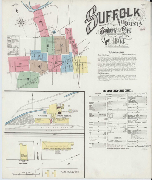 Suffolk Virginia 1894 - Fire Insurance Index - Old Map Reprint