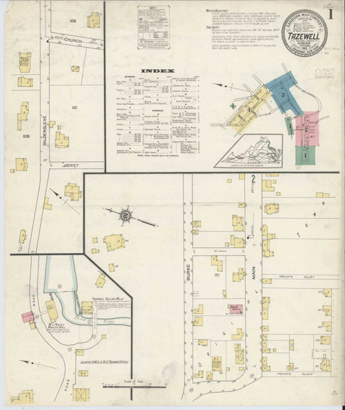 Tazewell Virginia 1913 - Fire Insurance Index - Old Map Reprint