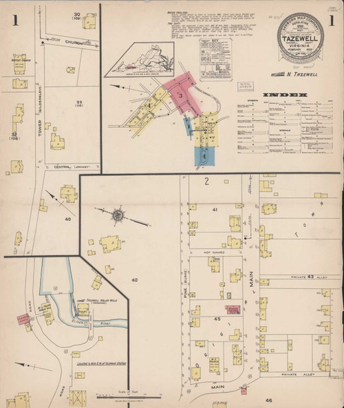 Tazewell Virginia 1923 - Fire Insurance Index - Old Map Reprint