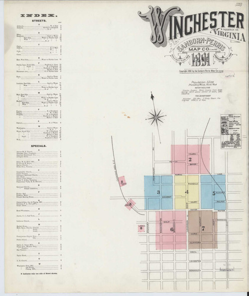 Winchester Virginia 1891 - Fire Insurance Index - Old Map Reprint