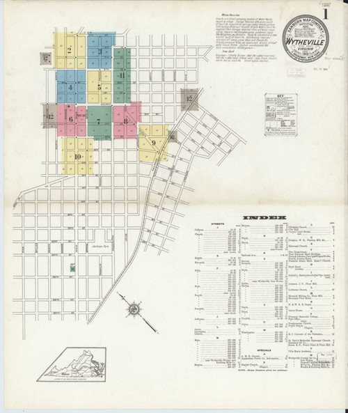 Wytheville Virginia 1913 - Fire Insurance Index - Old Map Reprint