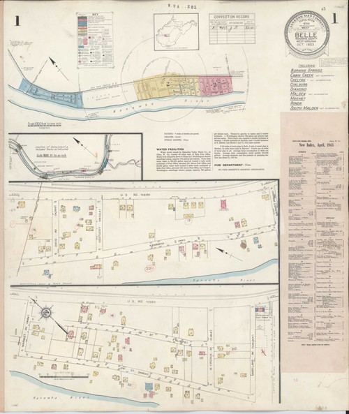 Belle West Virginia 1943 - Fire Insurance Index - Old Map Reprint