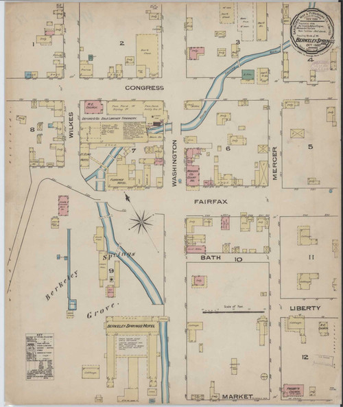 Berkeley Springs West Virginia 1885 - Fire Insurance Index - Old Map Reprint