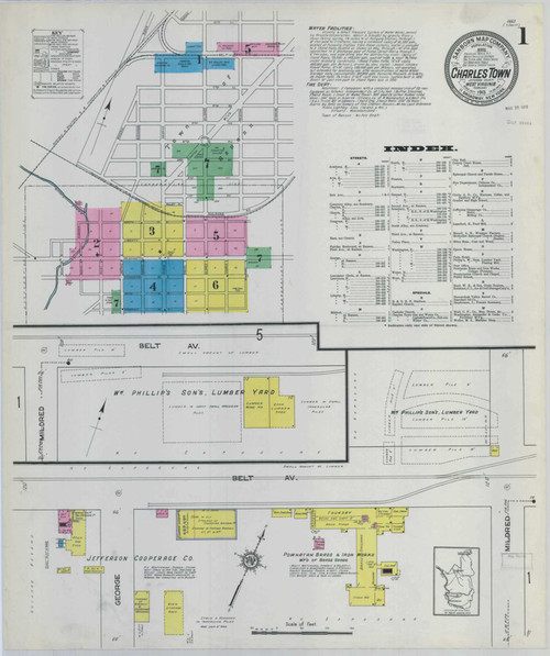 Charles Town West Virginia 1913 - Fire Insurance Index - Old Map Reprint