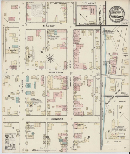 Fairmont West Virginia 1884 - Fire Insurance Index - Old Map Reprint