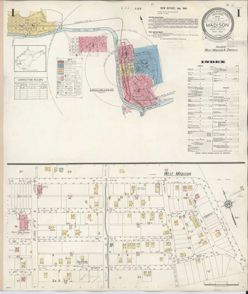 Madison West Virginia 1943 - Fire Insurance Index - Old Map Reprint