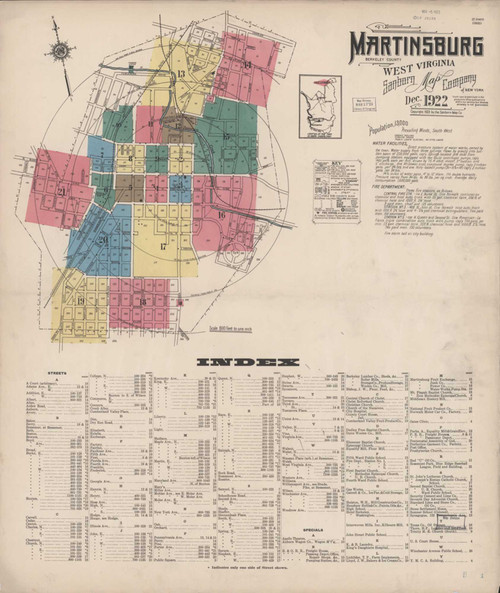 Martinsburg West Virginia 1922 - Fire Insurance Index - Old Map Reprint
