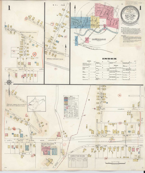 Milton West Virginia 1944 - Fire Insurance Index - Old Map Reprint
