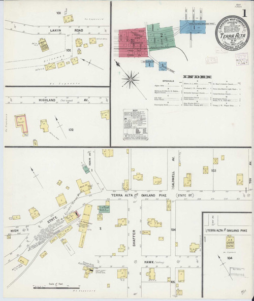 Terra Alta West Virginia 1907 - Fire Insurance Index - Old Map Reprint
