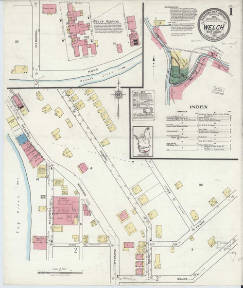 Welch West Virginia 1920 - Fire Insurance Index - Old Map Reprint