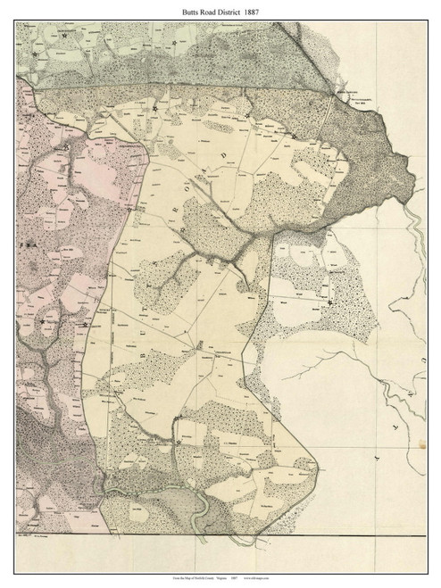 Butts Road (City of Chesapeake), including a Portion of Princess Anne County - Norfolk Co. Virginia 1887 Old Town Map Custom Print