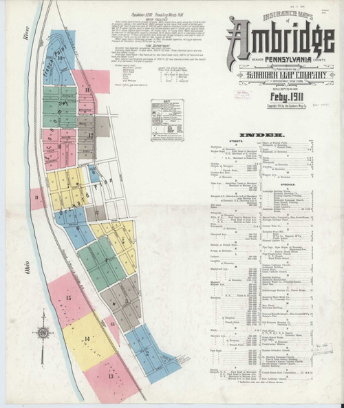 Ambridge Pennsylvania 1911 - Fire Insurance Index - Old Map Reprint