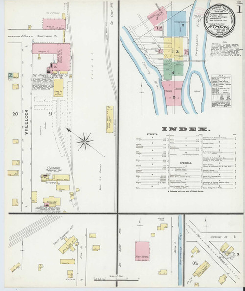 Athens Pennsylvania 1892 - Fire Insurance Index - Old Map Reprint