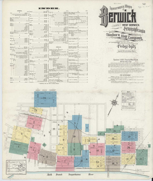 Berwick Pennsylvania 1913 - Fire Insurance Index - Old Map Reprint